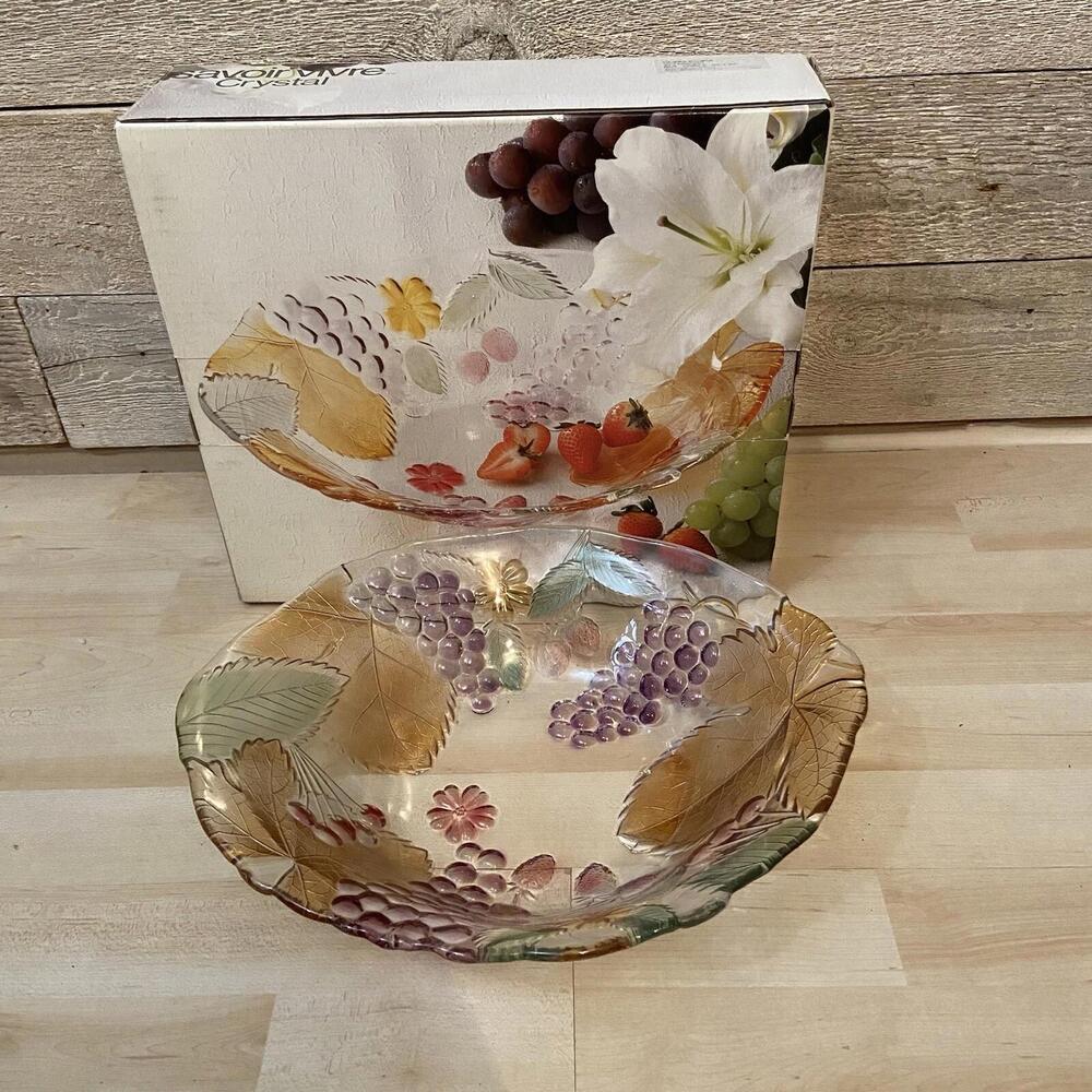 Vtg NIB‎ Savoir Vivre Cornucopia Oval Crystal Bowl